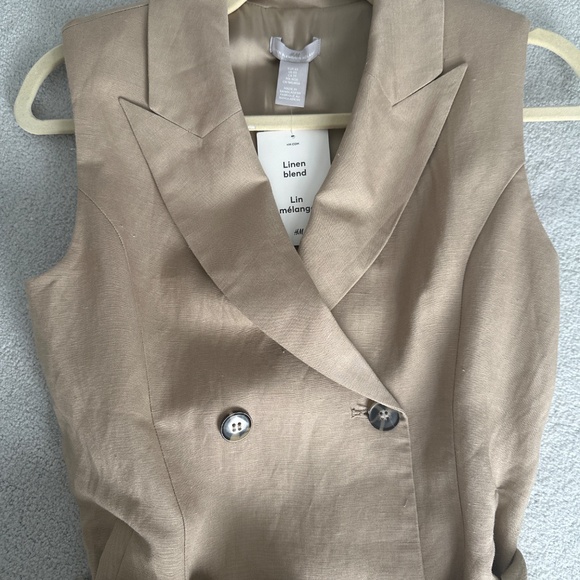 Linen Blend Tan Sleeveless Double-Breasted Trench Dress NWT - Picture 3 of 6